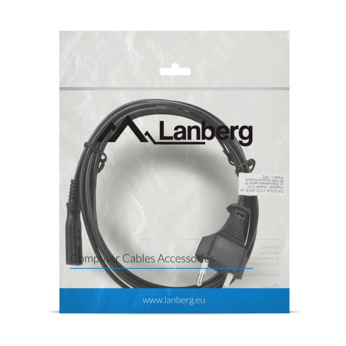 Cablu de alimentare TV / radiocasetofon, lungime 1.8m, VDE, Lanberg 40981, Euro, CEE 7/16 la IEC 320 C7, 2 pini, 10A, negru [4]