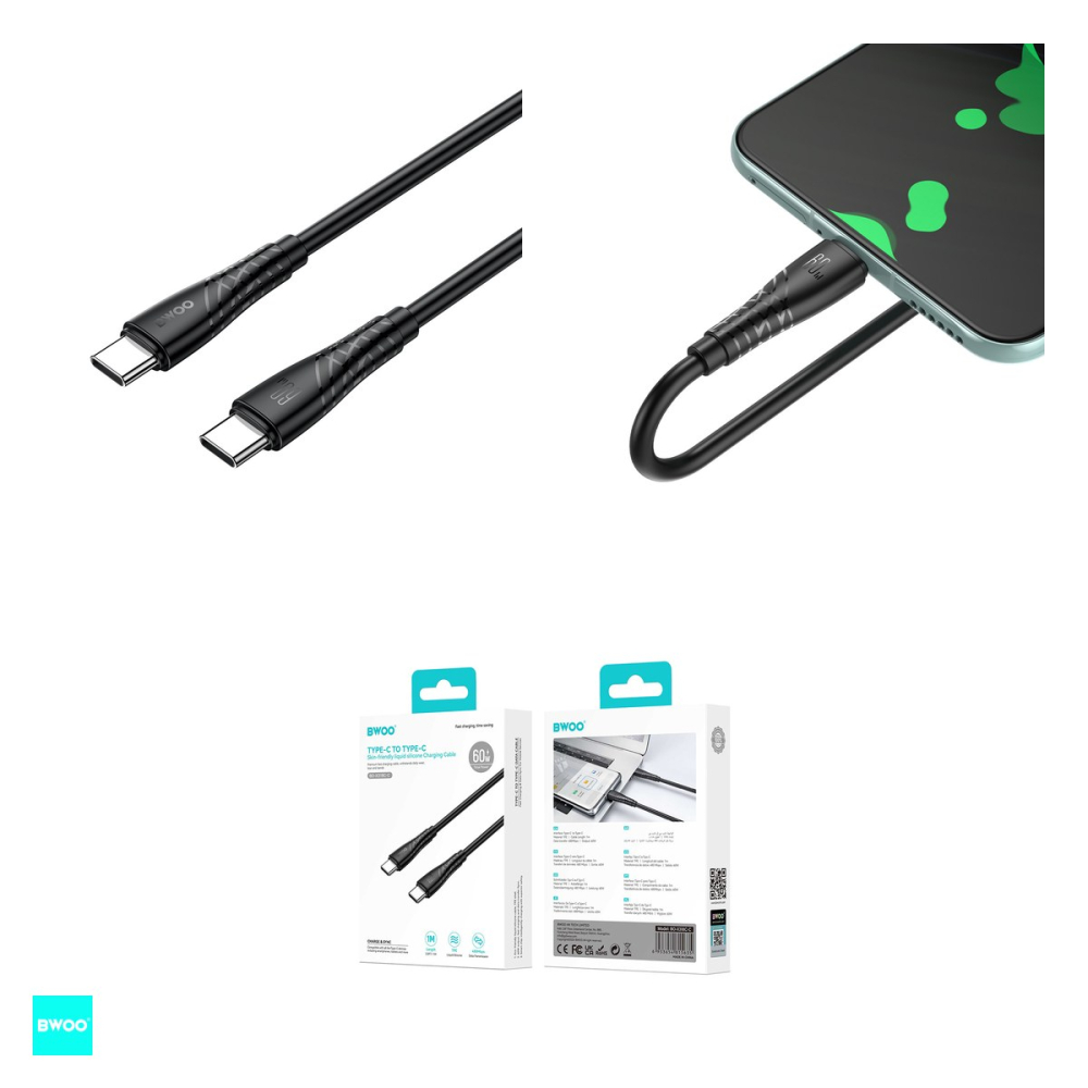 Cablu de date BWOO BO-X318, USB-C - USB-C, 1 m, 60W, negru [4]