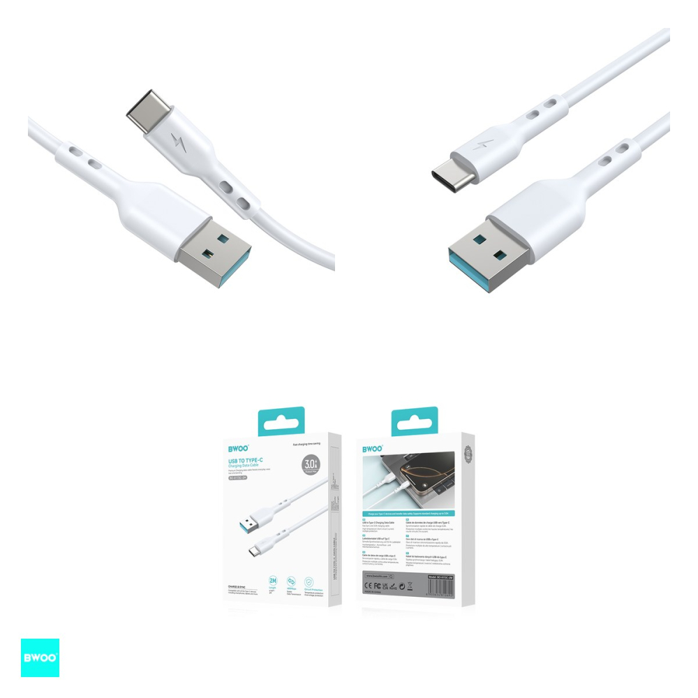 Cablu de date BWOO, USB-A - USB-C, 2 m, 3A, alb [4]