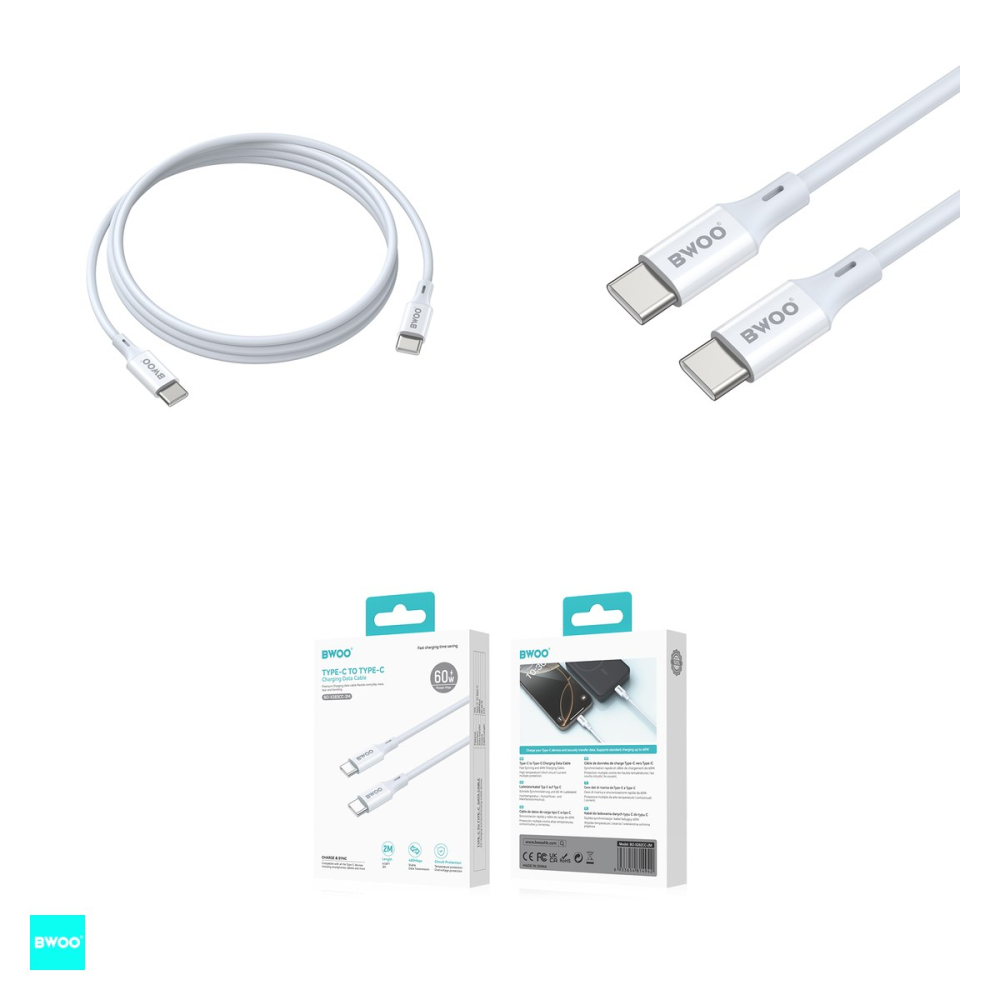 Cablu de date BWOO, USB-C - USB-C, 2 m, 60W, alb [4]