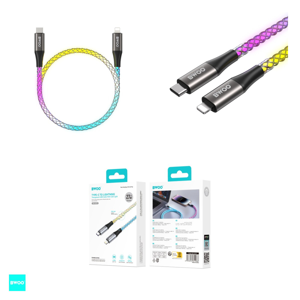 Cablu de date BWOO X279C-L, USB-C - Lightning, 1 m, 27W, multicolor [4]