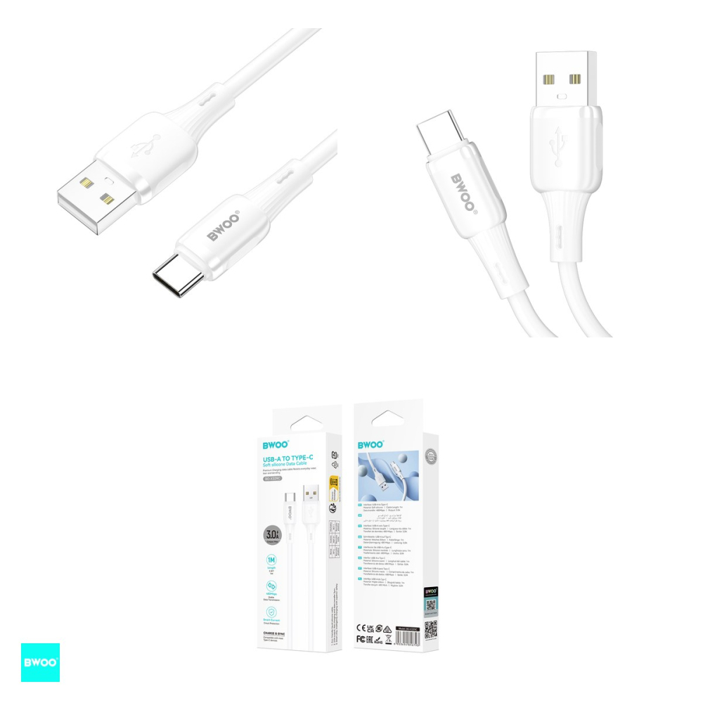 Cablu de date BWOO X329C, USB-A - USB-C, 1 m, 3A, alb [4]