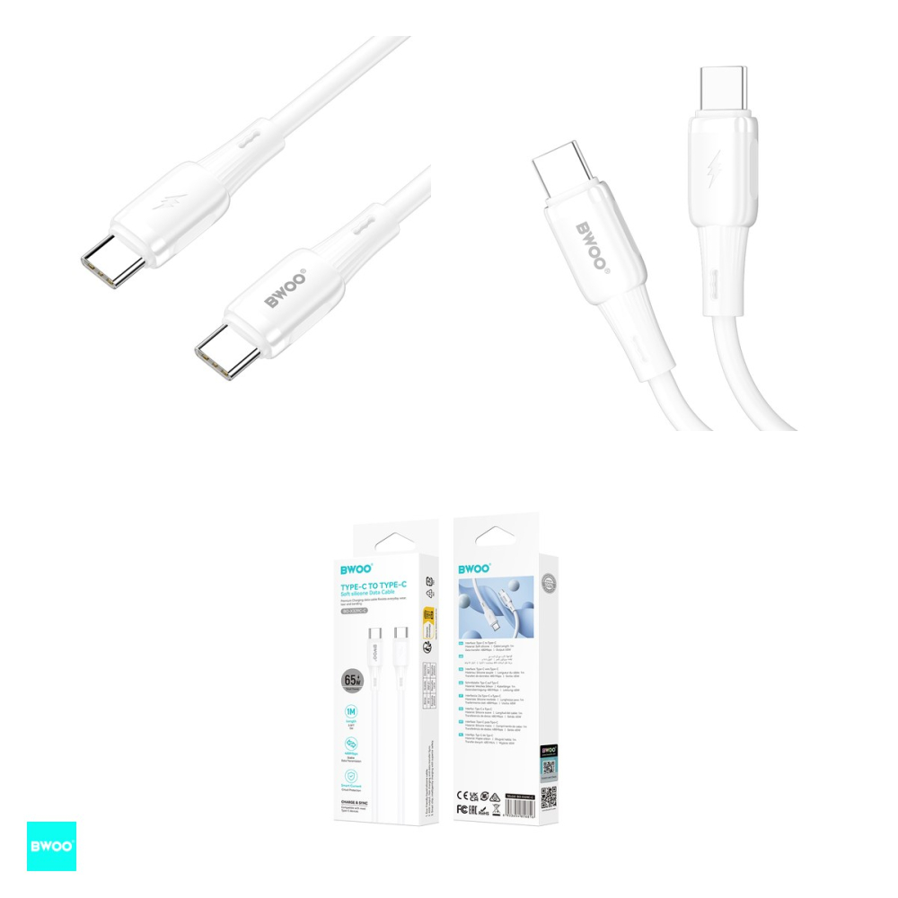 Cablu de date BWOO X329CC, USB-C - USB-C, 1 m, 65W, alb [4]
