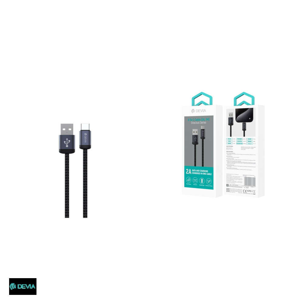 Cablu de date Devia Gracious EC649, USB-A - USB-C, 1 m, 2A, negru [4]