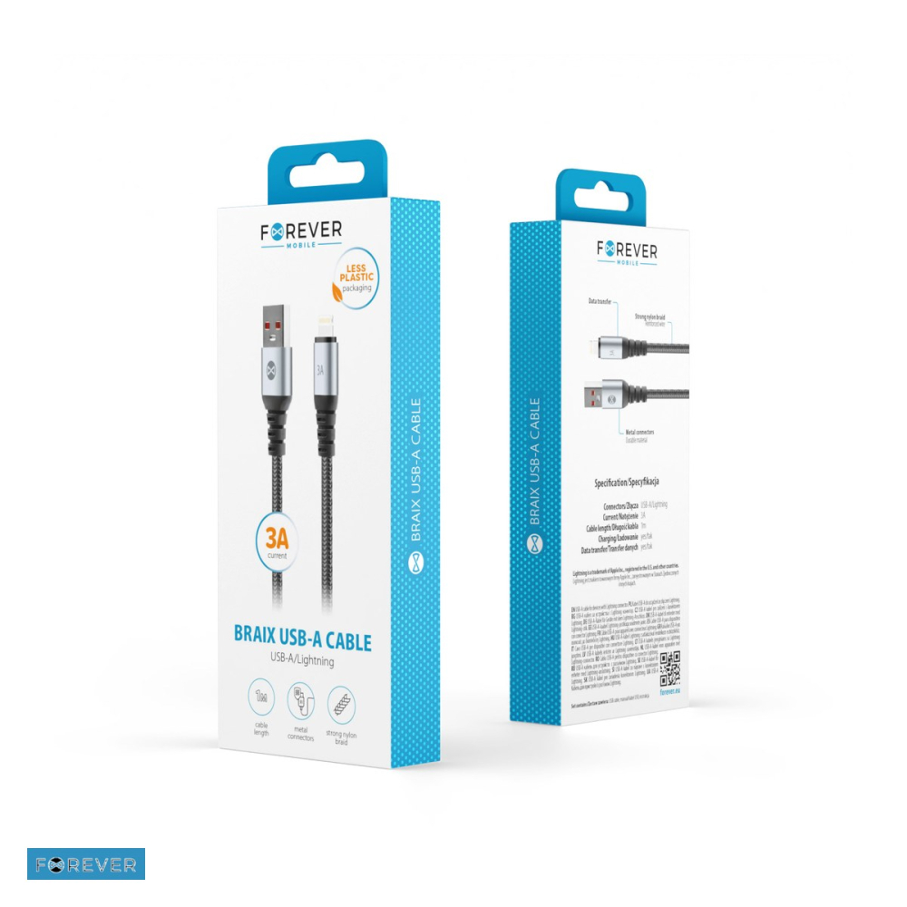 Cablu de date Forever Braix, USB-A - Lightning, 1 m, 3A, negru [4]