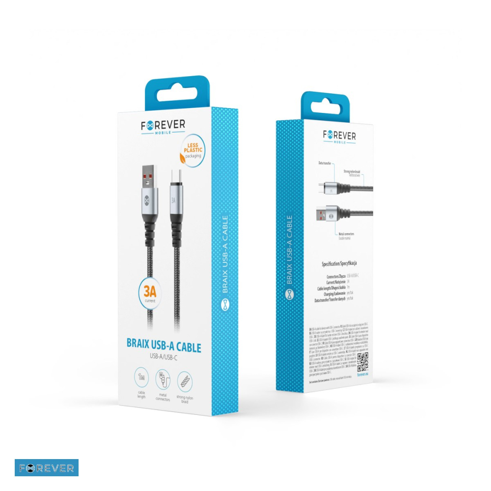 Cablu de date Forever Braix, USB-A - USB-C, 1 m, 3A, negru [4]