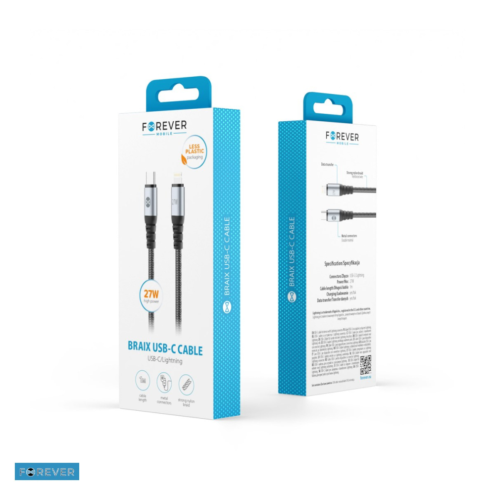 Cablu de date Forever Braix, USB-C - Lightning, 1 m, 27W, negru [4]