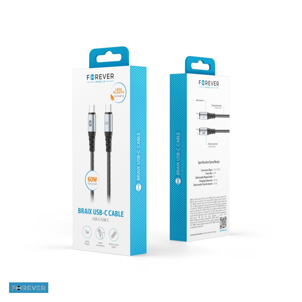 Cablu de date Forever Braix, USB-C - USB-C, 1 m, 60W, negru [4]