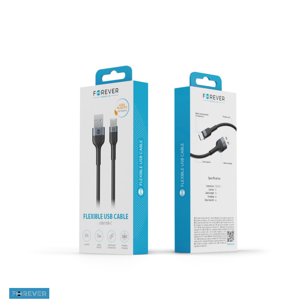 Cablu de date Forever Flexible, USB-A - USB-C, 1 m, 3A, negru [5]