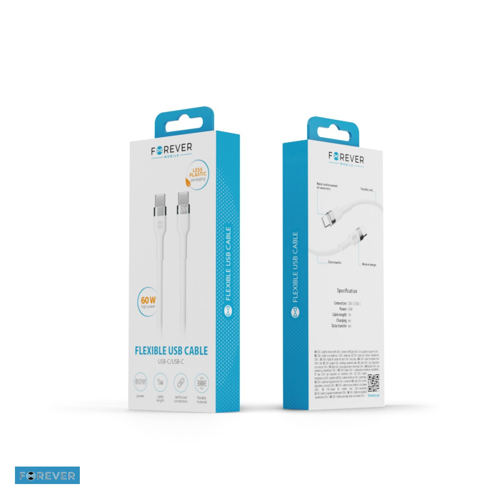 Cablu de date Forever Flexible, USB-C - USB-C, 1 m, 60W, alb [5]