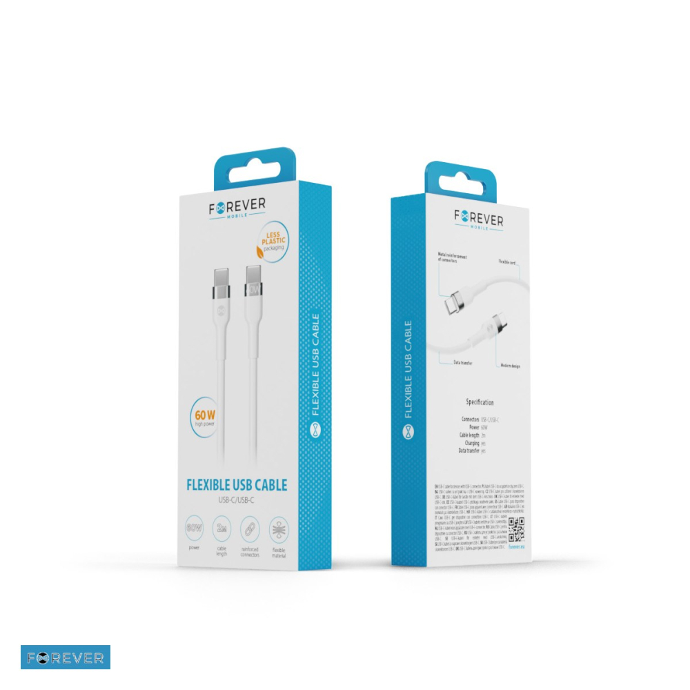 Cablu de date Forever Flexible, USB-C - USB-C, 2 m, 60W, alb [5]