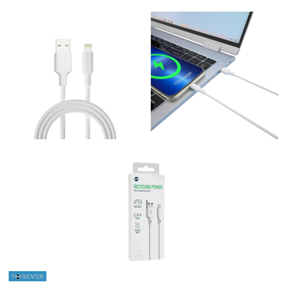 Cablu de date Forever Recycling HDKR12-AL-00, USB-A - Lightning, 1,5 m, 2,4A, alb [4]