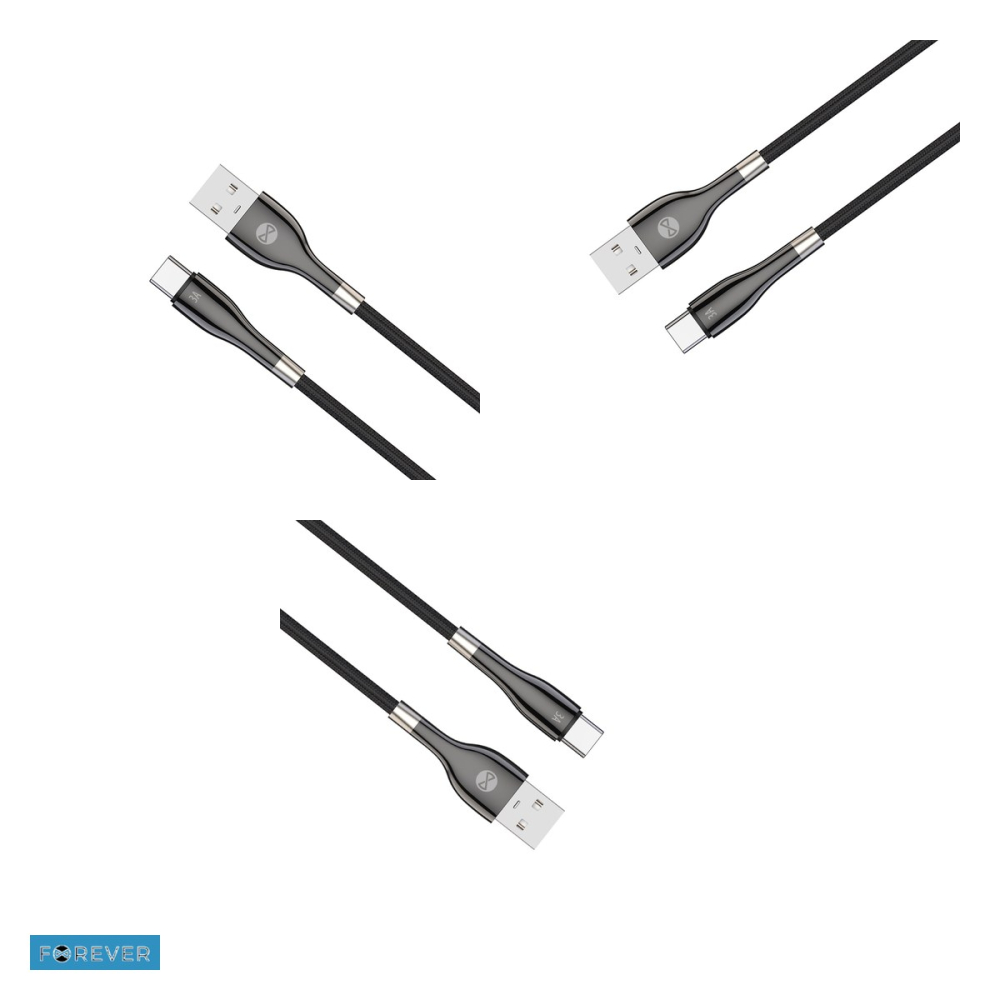 Cablu de date Forever Sleek, USB-A - USB-C, 1 m, 3A, negru [4]