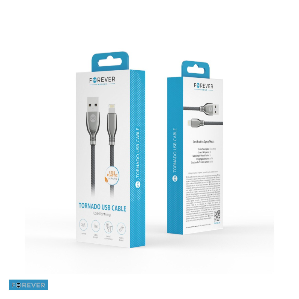Cablu de date Forever Tornado, USB-A - Lightning, 1 m, 3A, negru [5]