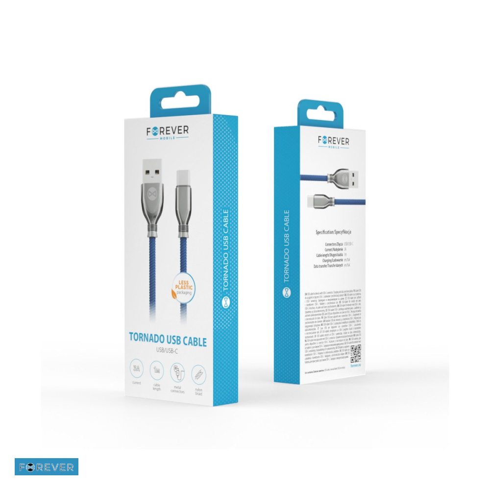 Cablu de date Forever Tornado, USB-A - USB-C, 1 m, 3A, bleumarin [5]