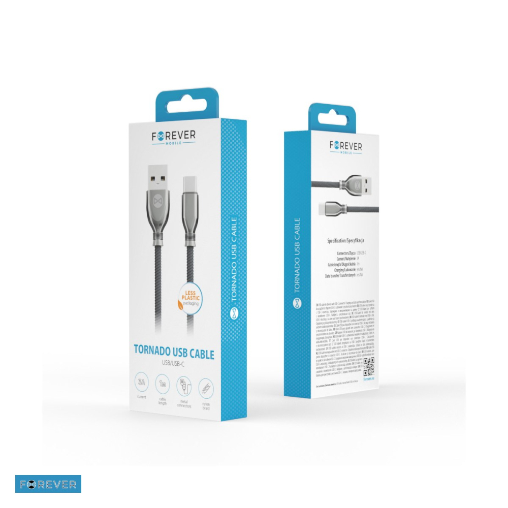 Cablu de date Forever Tornado, USB-A - USB-C, 1 m, 3A, negru [5]