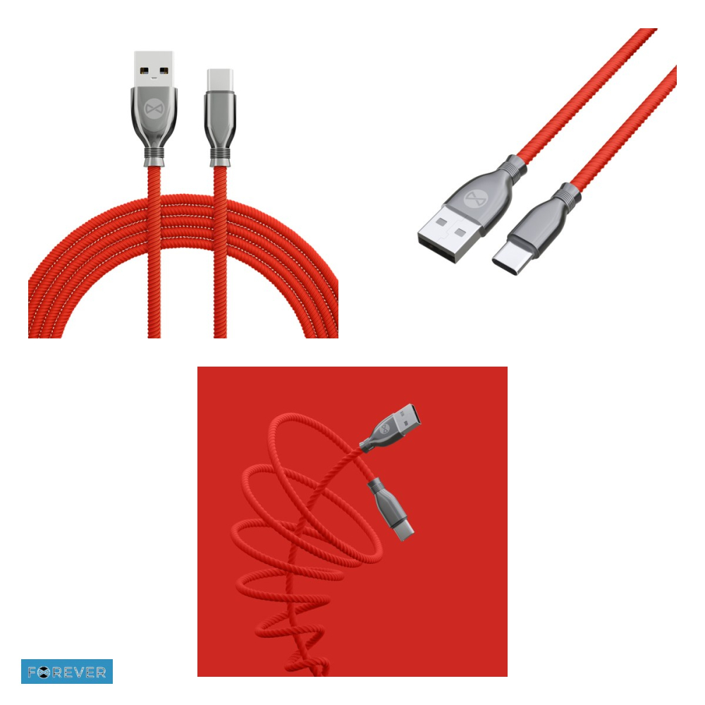 Cablu de date Forever Tornado, USB-A - USB-C, 1 m, 3A, rosu [4]