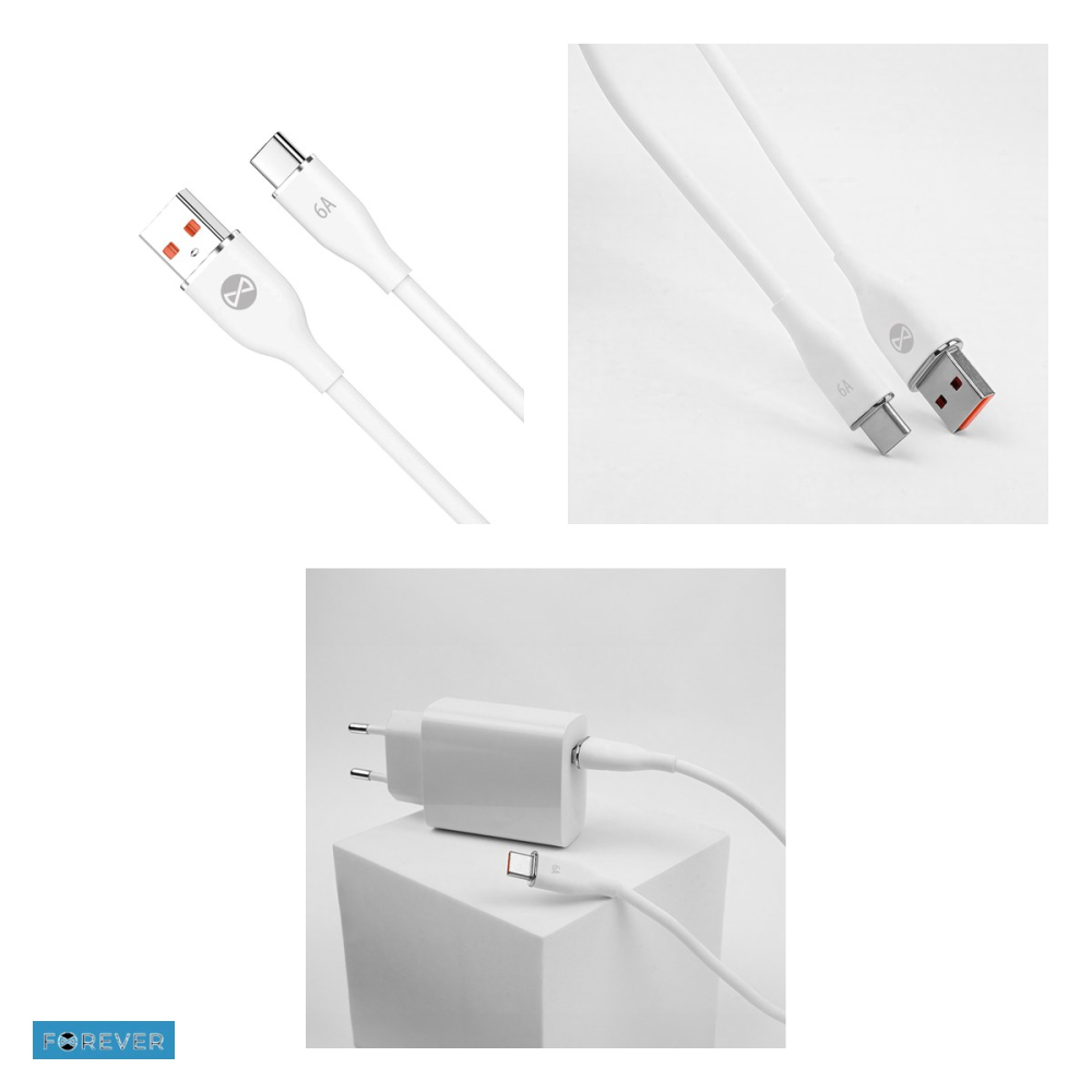 Cablu de date Forever, USB-A - USB-C, 1 m, 6A, alb [4]