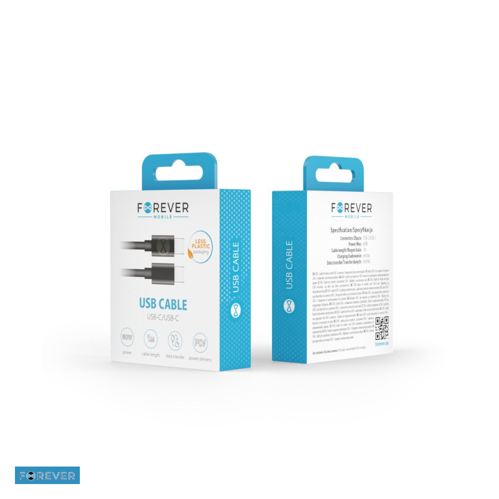 Cablu de date Forever, USB-C - USB-C, 1 m, 60W, negru [4]
