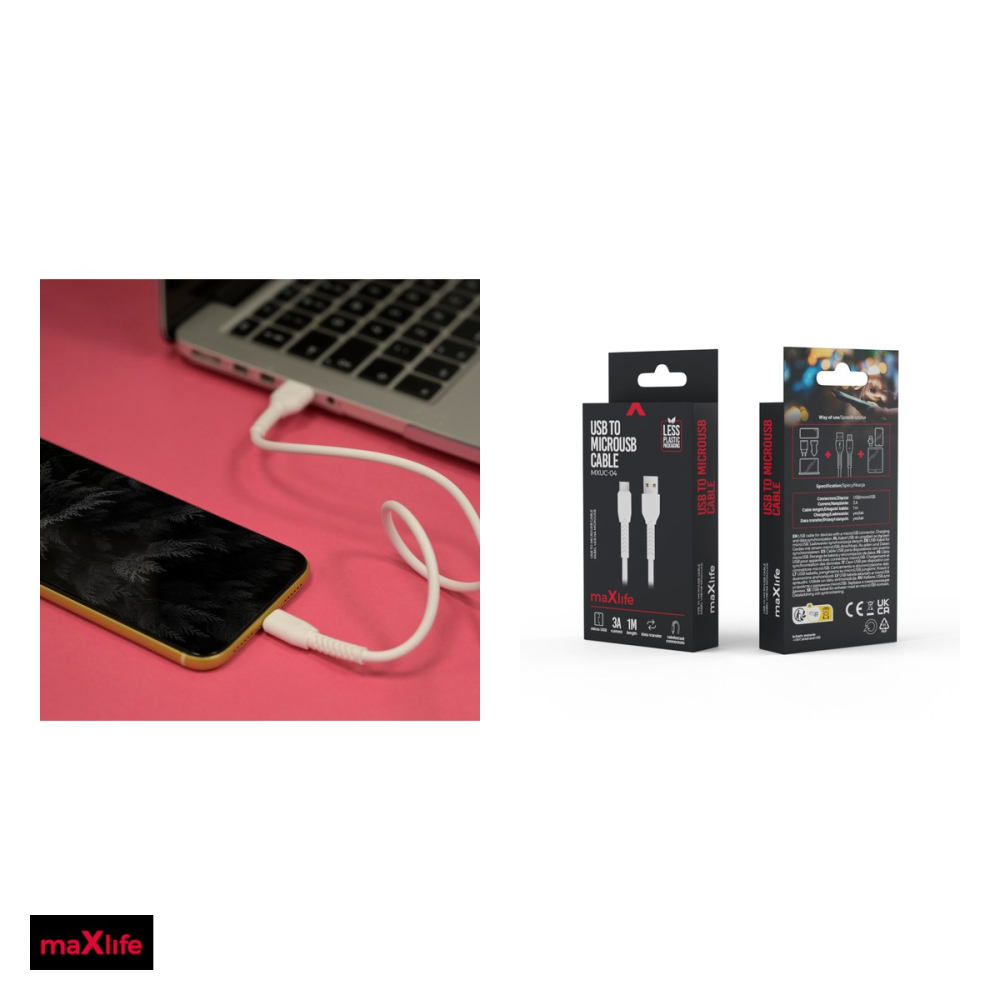 Cablu de date Maxlife MXUC-04, USB-A - Micro USB, 1 m, 3A, alb [5]