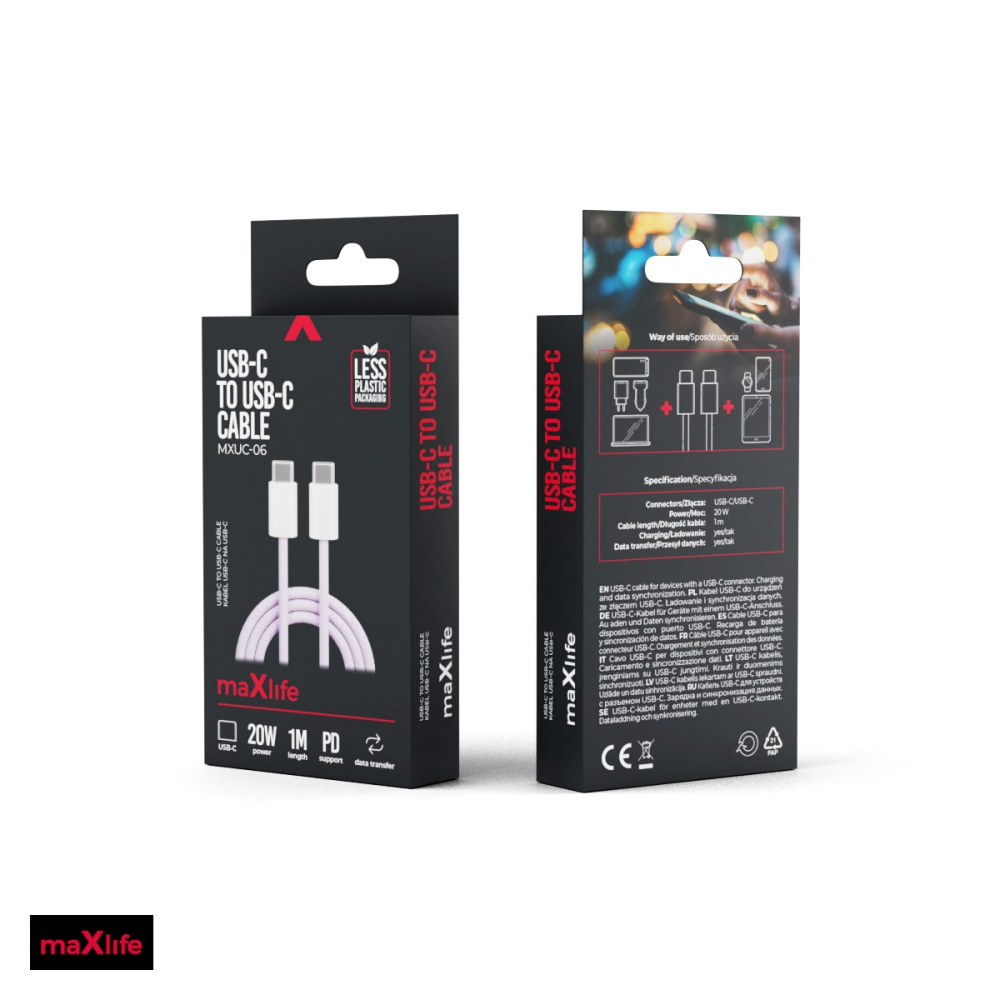 Cablu de date Maxlife MXUC-06, USB-C - USB-C, 1 m, 20W, mov [5]