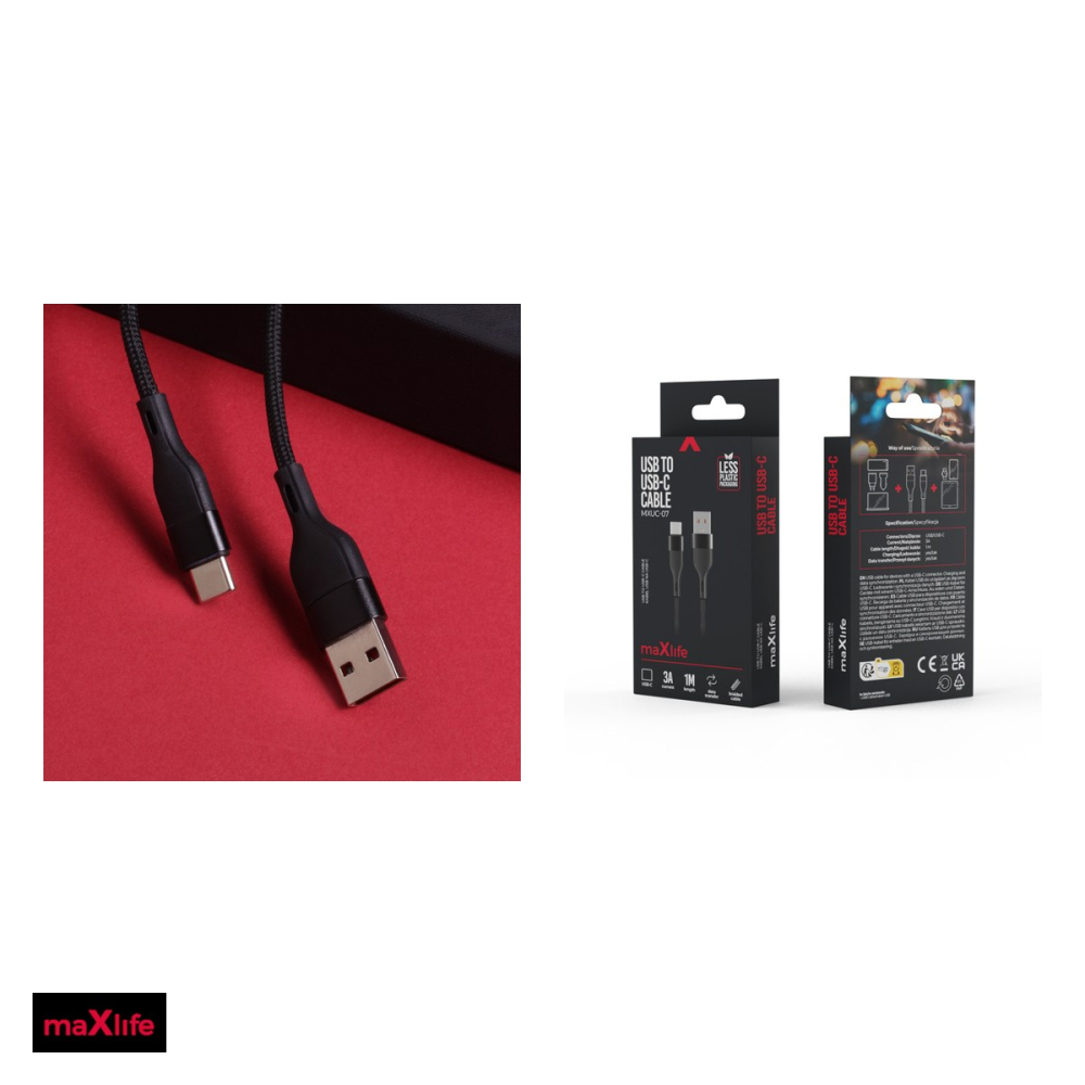 Cablu de date Maxlife MXUC-07, USB-A - USB-C, 1 m, 3A, negru [5]