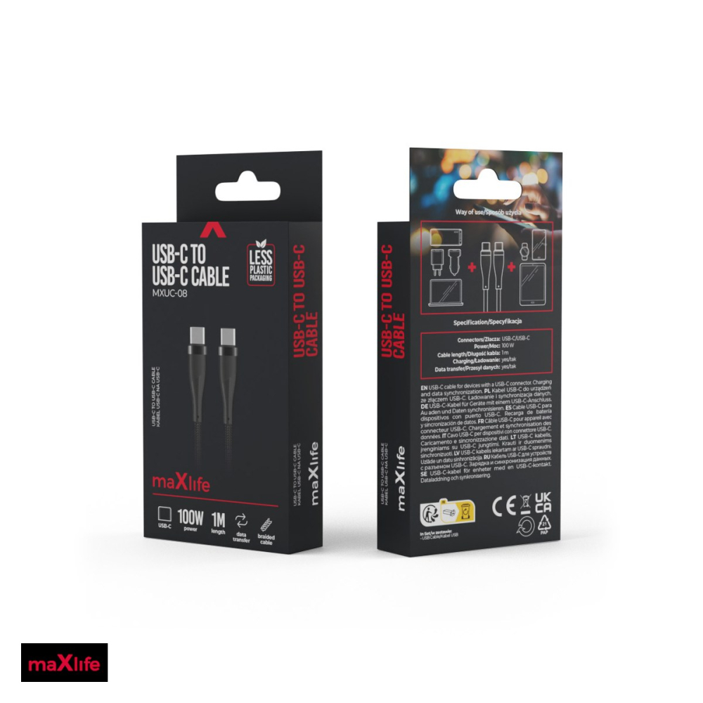 Cablu de date Maxlife MXUC-08, USB-C - USB-C, 1 m, 100W, negru [5]