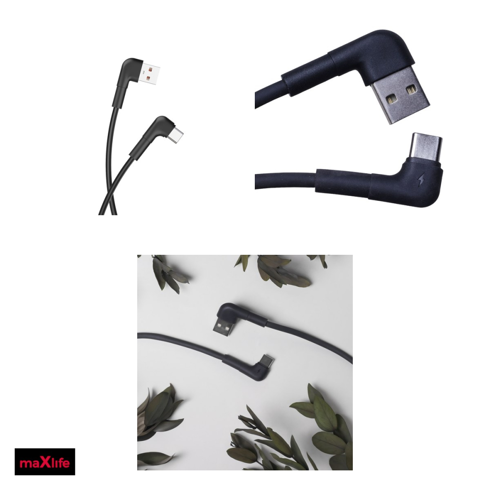 Cablu de date Maxlife MXUC-09 angle, USB-A - USB-C, 1 m, 3A, negru [4]