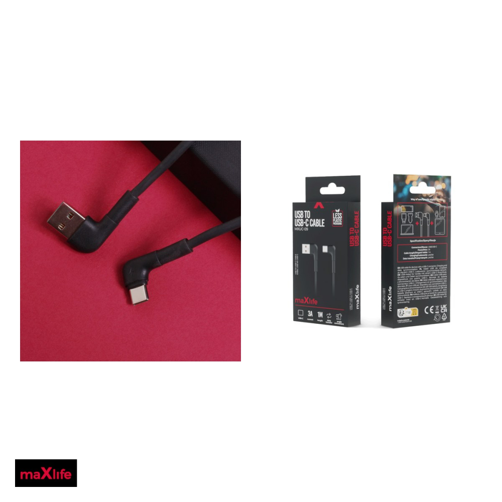 Cablu de date Maxlife MXUC-09 angle, USB-A - USB-C, 1 m, 3A, negru [5]