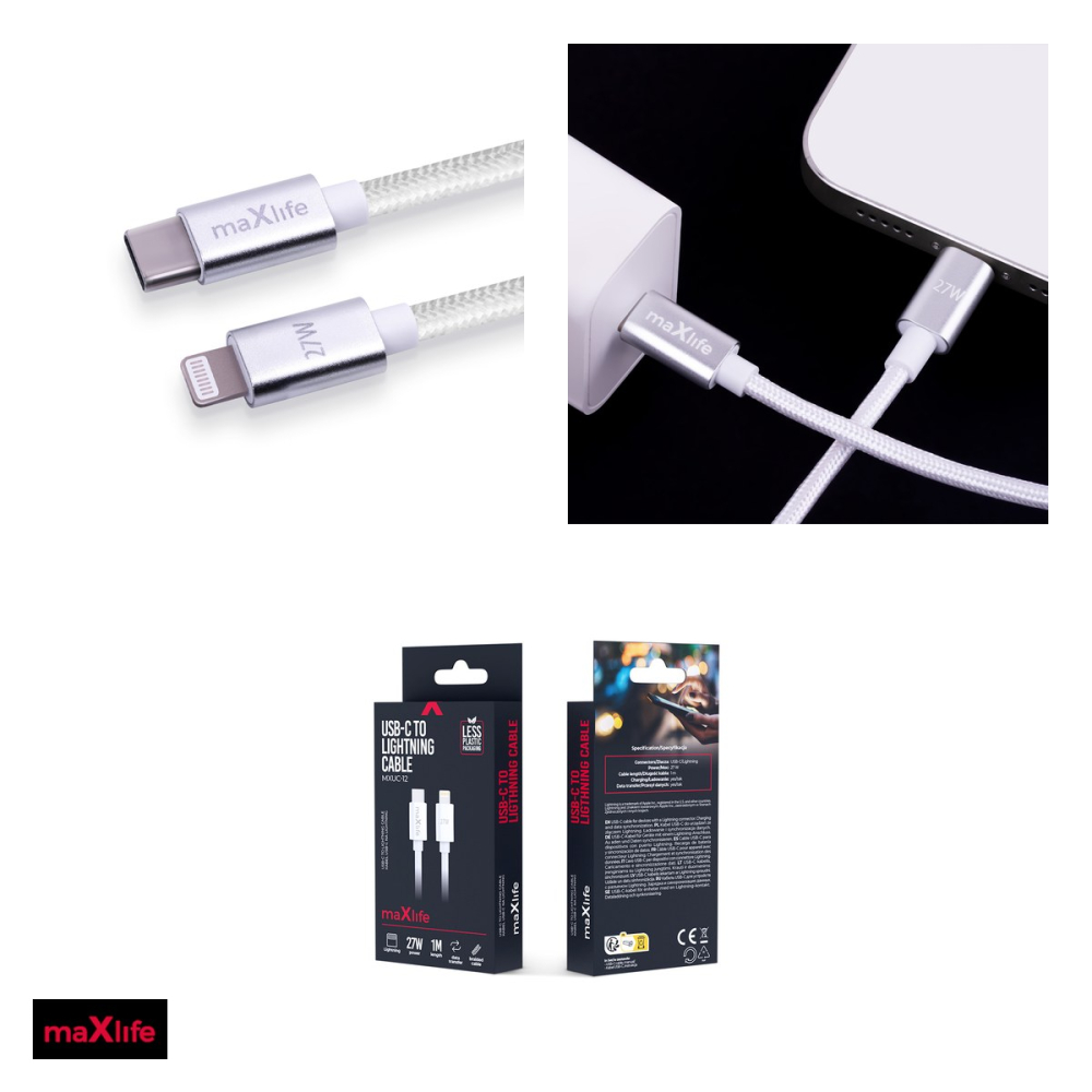 Cablu de date Maxlife MXUC-12, USB-C - Lightning, 1 m, 27W, alb [4]