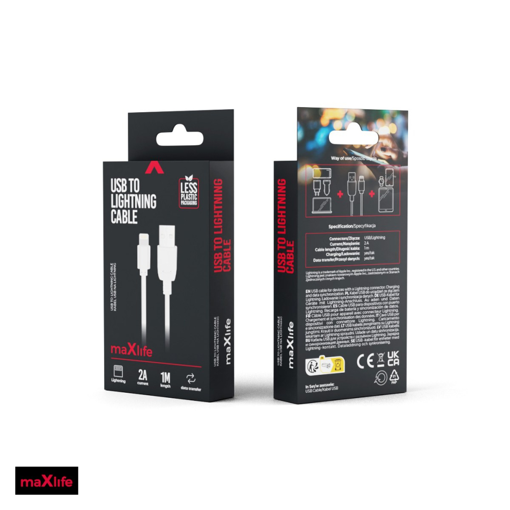 Cablu de date Maxlife, USB-A - Lightning, 1 m, 2A, alb [4]