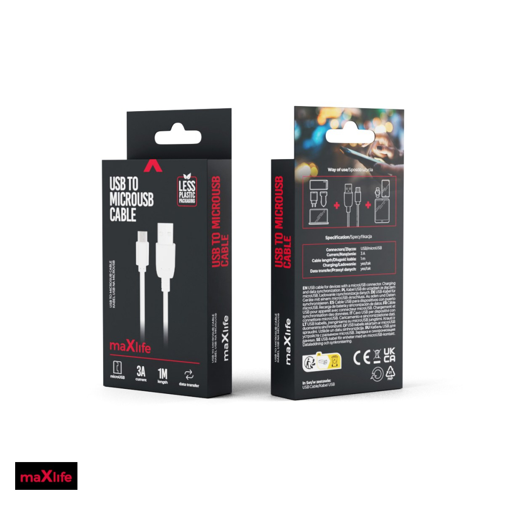 Cablu de date Maxlife, USB-A - Micro USB, 1 m, 3A, alb [4]