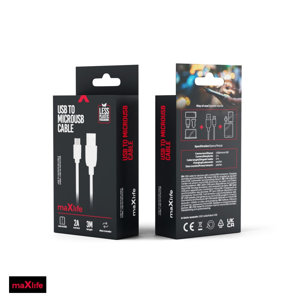 Cablu de date Maxlife, USB-A - Micro USB, 3 m, 2A, alb [4]