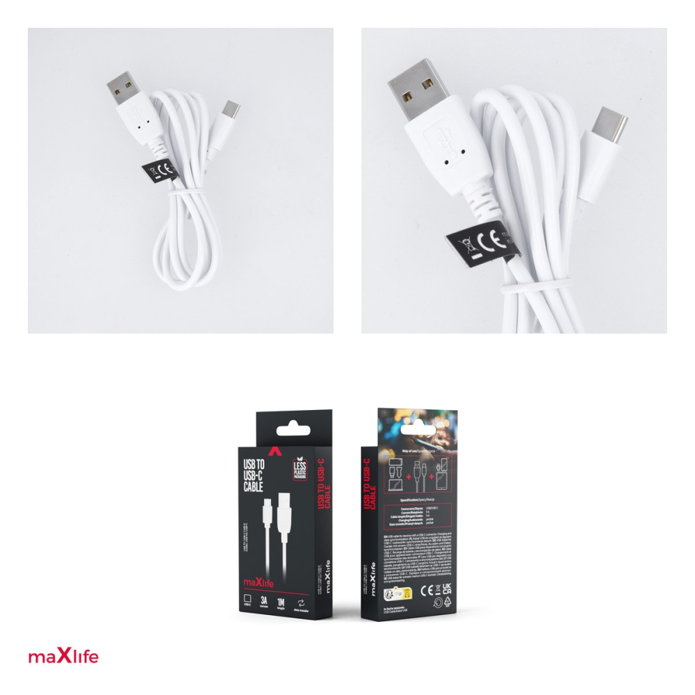 Cablu de date Maxlife, USB-A tata la USB-C tata, lungime 1 m, 3A, in cutie, alb [4]