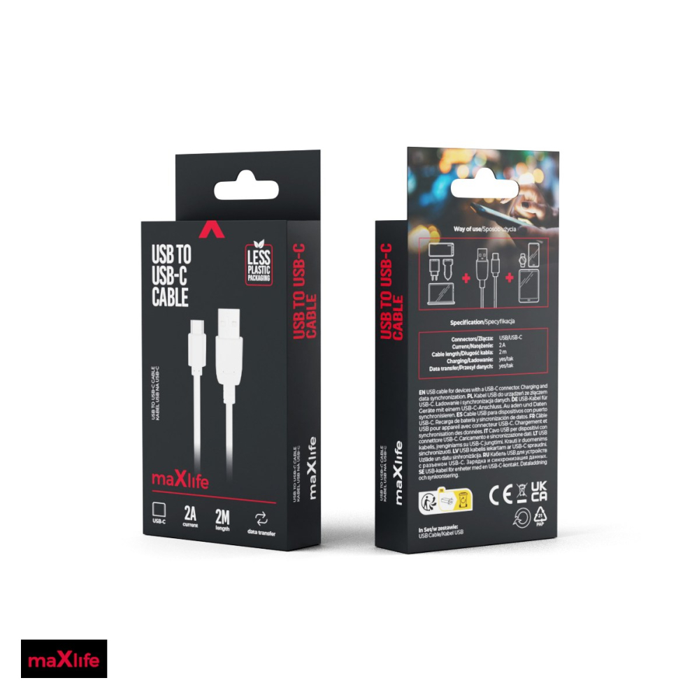 Cablu de date Maxlife, USB-A - USB-C, 2 m, 2A, alb [4]