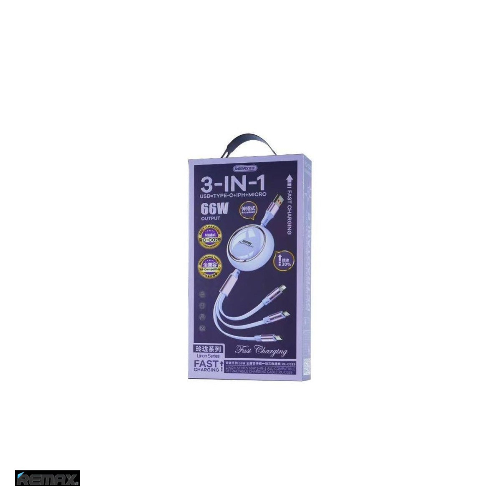 Cablu de date Remax Linon RC-C029, 3 in 1, USB-C - Lightning, 1,2 m, 66W, mov [5]