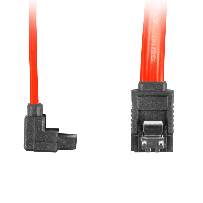 Cablu de conectare cu un conector in linie dreapta si unul inclinat , Lanberg , SATA Data II mama/mama 3GB/S , 0.7m , rosu [2]