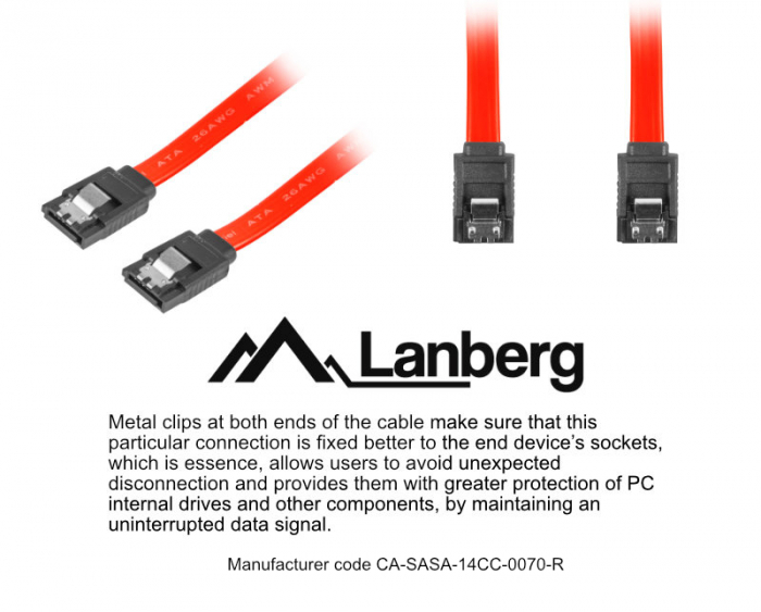 Cablu de conectare , Lanberg , SATA Data II mama/mama 3GB/S , 0.7m , rosu [3]