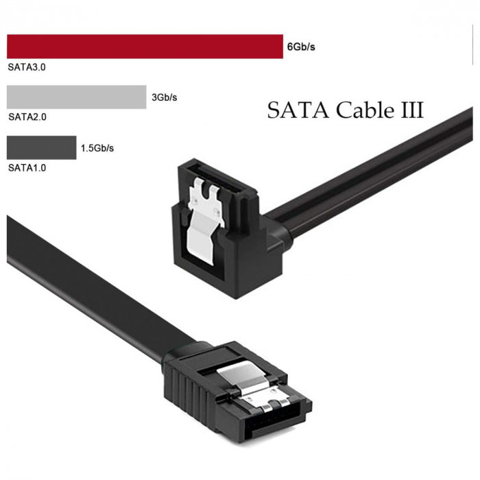 Cablu de conectare cu un conector in linie dreapta si unul inclinat , Lanberg , SATA Data II mama/mama 6GB/S , 0.3 m , negru [3]