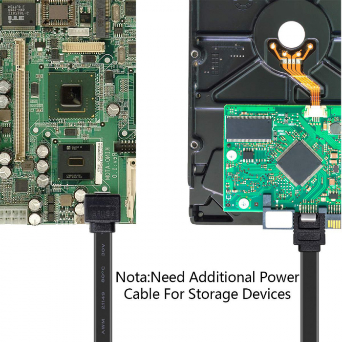 Cablu de conectare cu un conector in linie dreapta si unul inclinat , Lanberg , SATA Data II mama/mama 6GB/S , 0.3 m , negru [5]