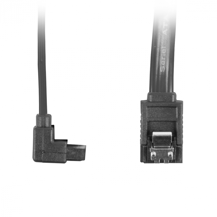 Cablu de conectare cu un conector in linie dreapta si unul inclinat , Lanberg , SATA Data II mama/mama 6GB/S , 0.3 m , negru [2]