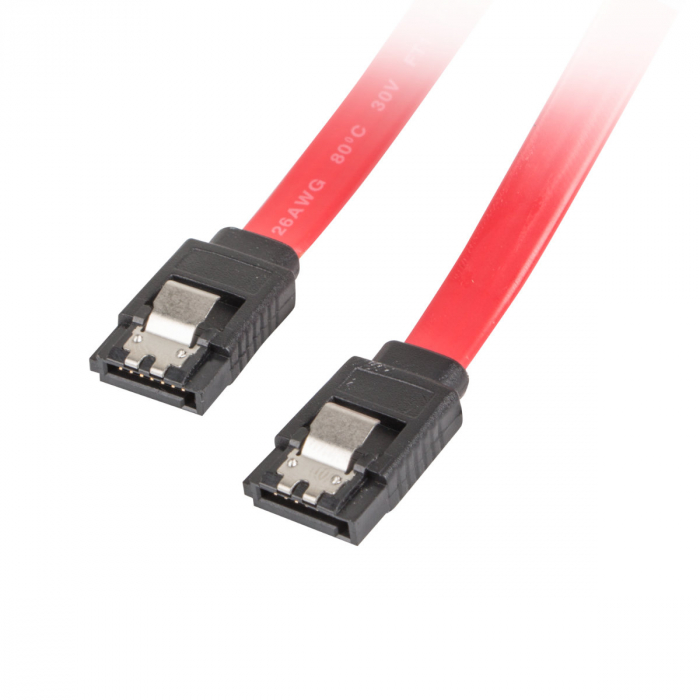 Cablu de date SATA III mama la SATA III mama, Lanberg 41311, 6 Gb/s, 100 cm, cu cleme de blocare, rosu [2]