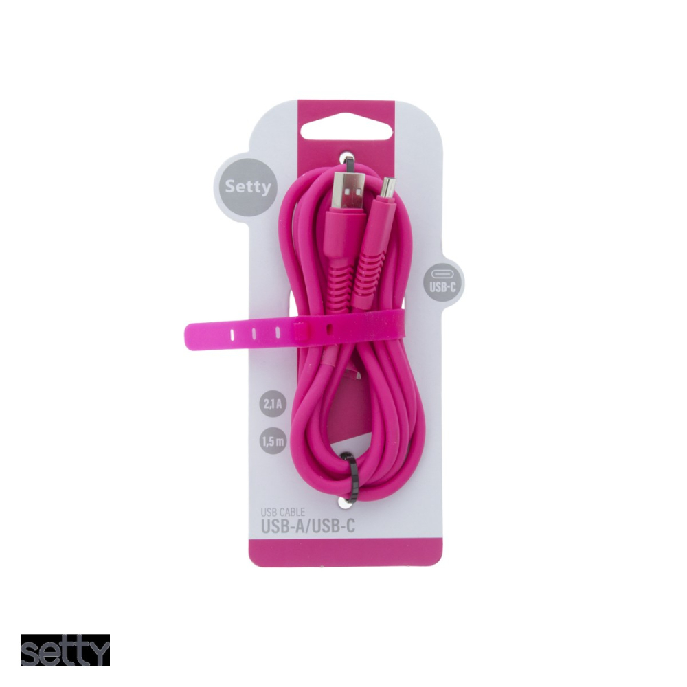 Cablu de date Setty KSA-C-1.526, USB-A - USB-C, 1,5 m, 2A, roz [4]