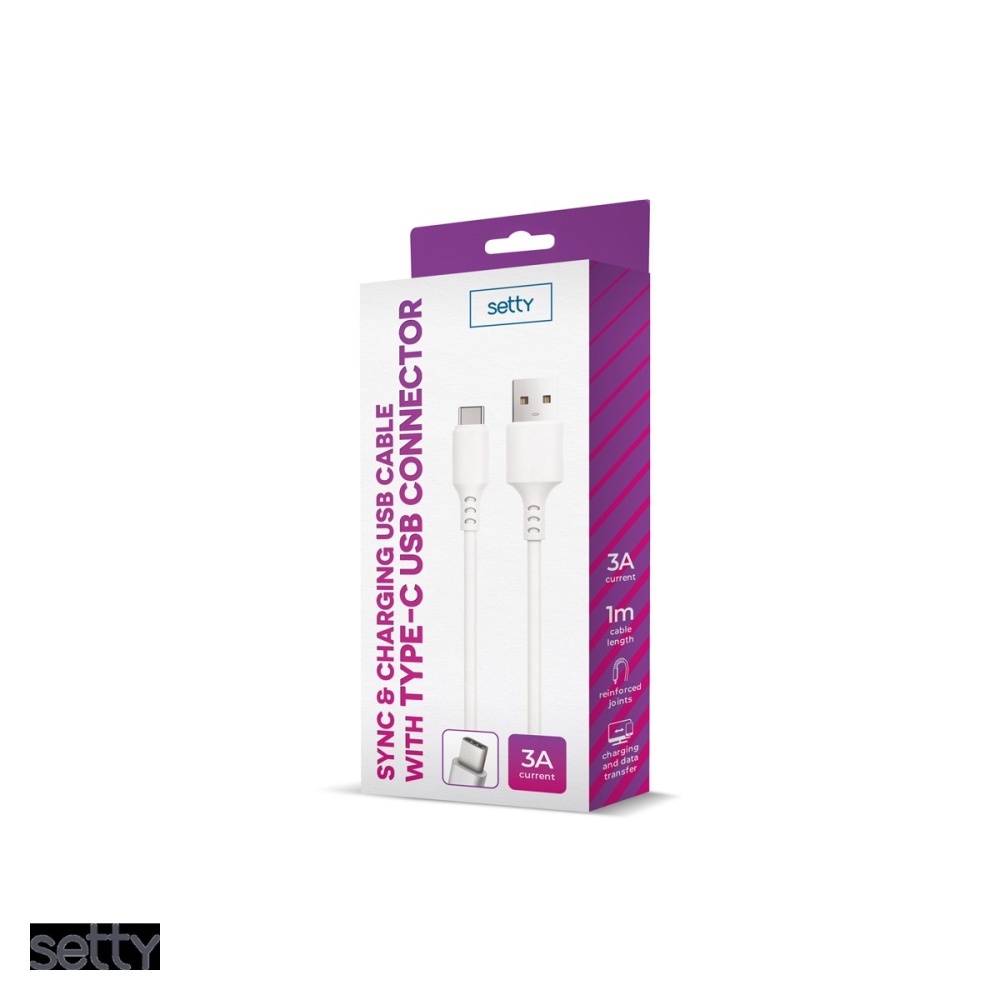 Cablu de date Setty, USB-A - USB-C, 1 m, 3A, alb [4]