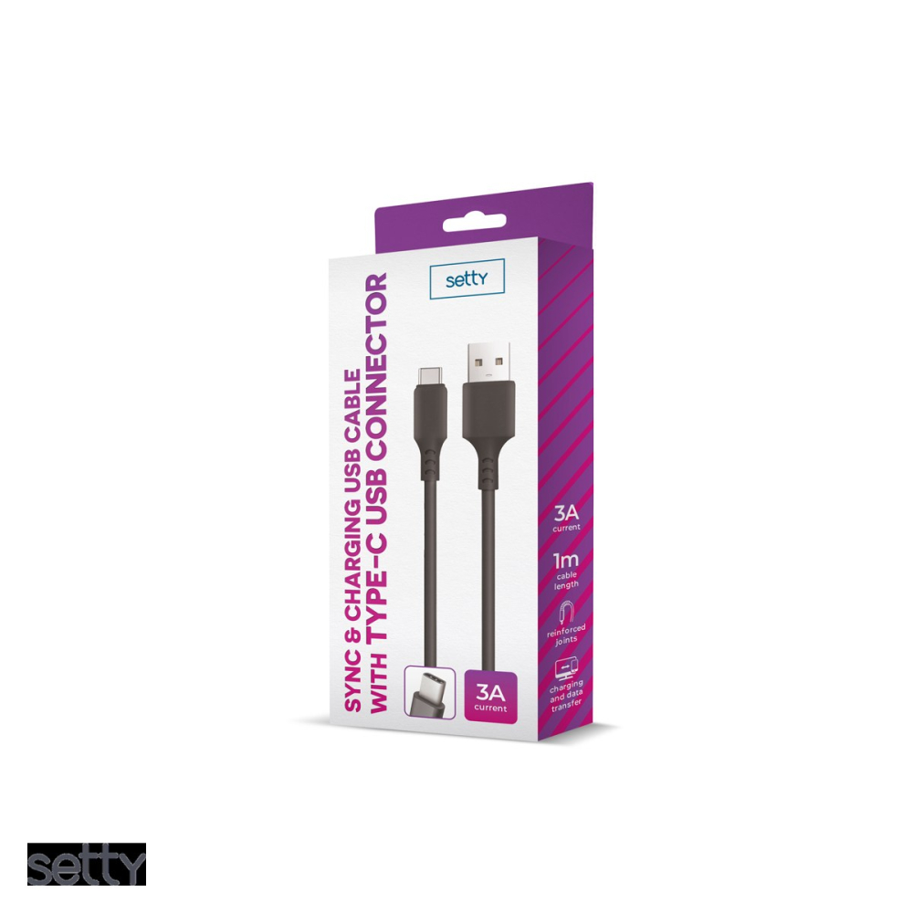 Cablu de date Setty, USB-A - USB-C, 1 m, 3A, negru [4]