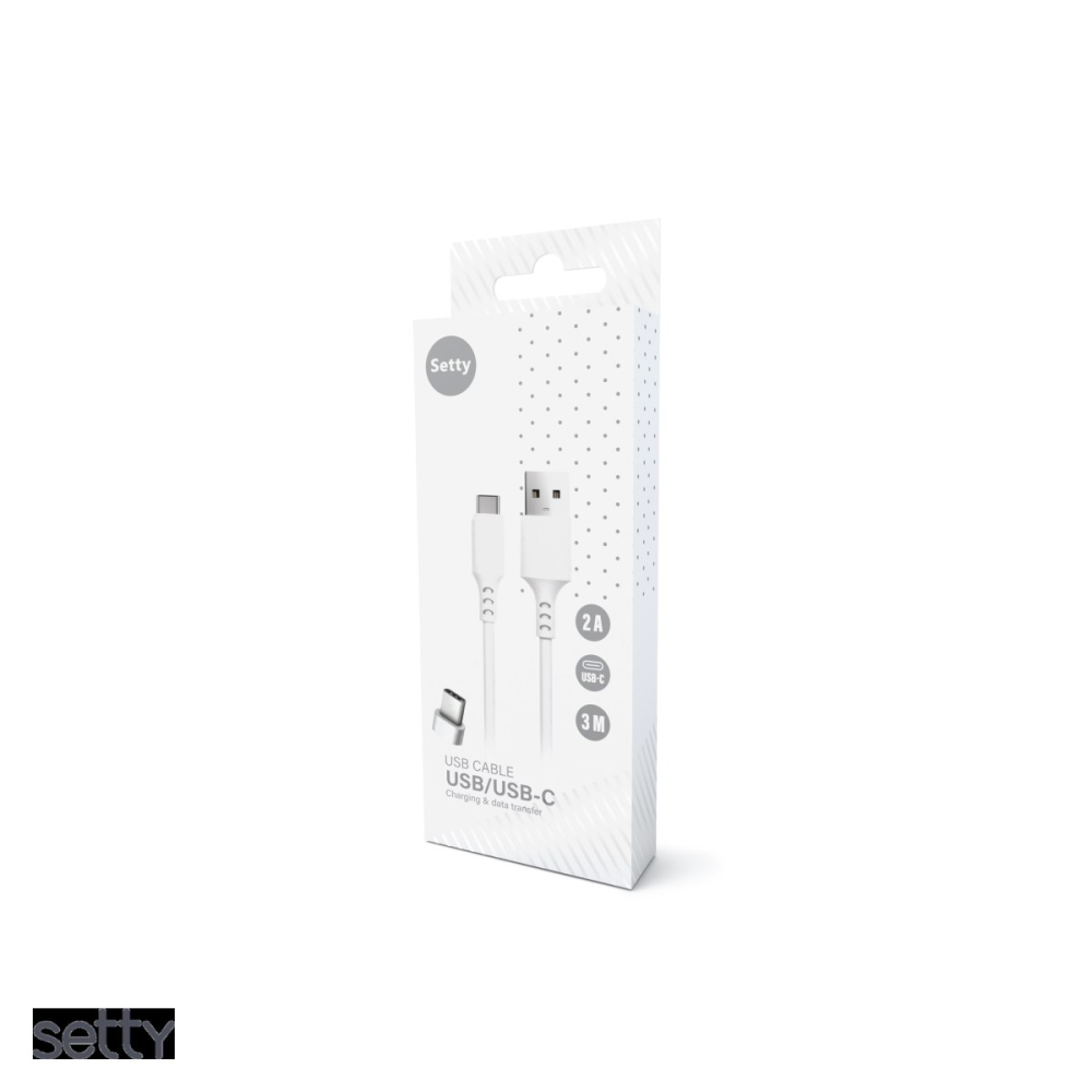 Cablu de date Setty, USB-A - USB-C, 3 m, 2A, alb [4]