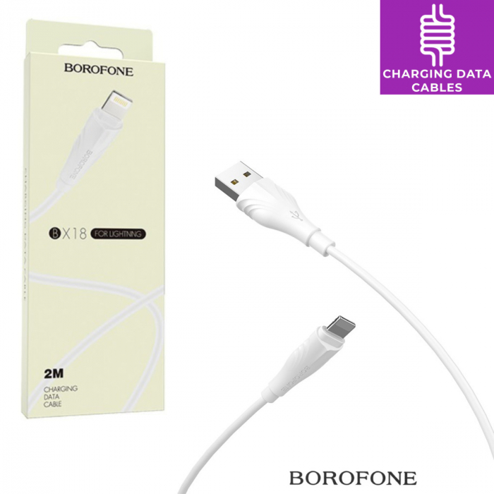 Cablu de date si alimentare, Borofone 70045 BX18, 2.4 A, conector USB Tip A tata la conector Tip Lightning, lungime 200 cm, alb [5]