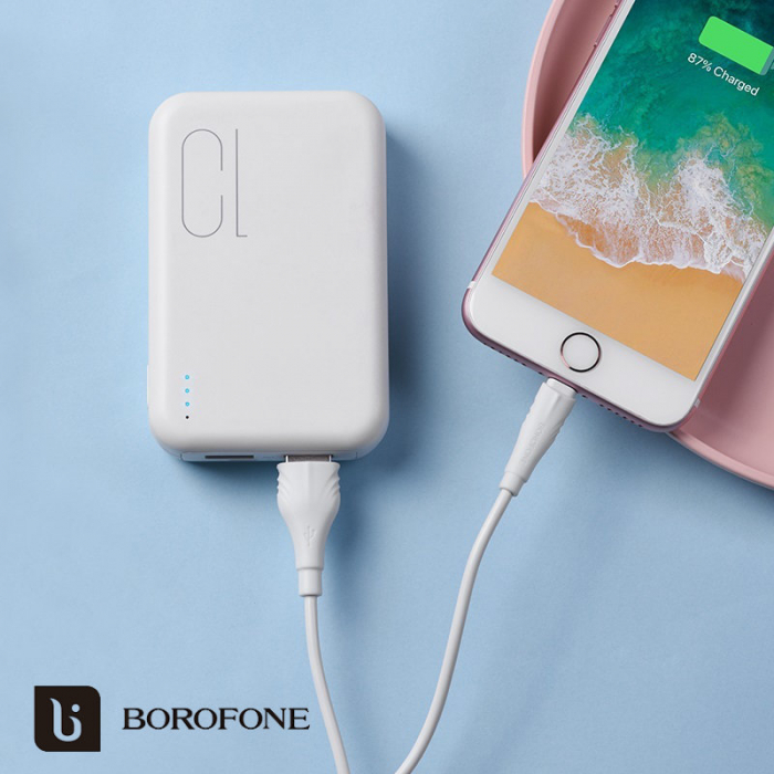 Cablu de date si alimentare, Borofone 70045 BX18, 2.4 A, conector USB Tip A tata la conector Tip Lightning, lungime 200 cm, alb [7]