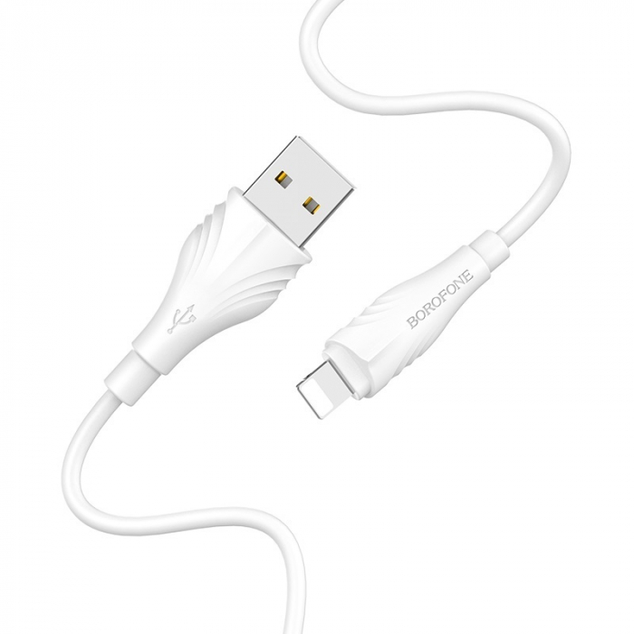 Cablu de date si alimentare, Borofone 70045 BX18, 2.4 A, conector USB Tip A tata la conector Tip Lightning, lungime 200 cm, alb [3]