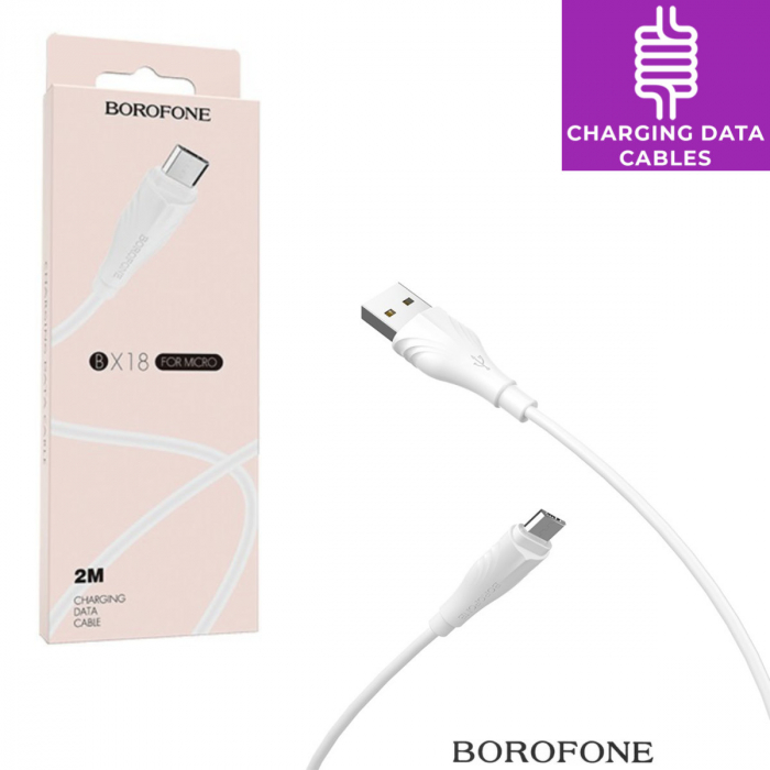 Cablu Date si Incarcare USB la MicroUSB Borofone Optimal BX18, 2 m, Alb [6]